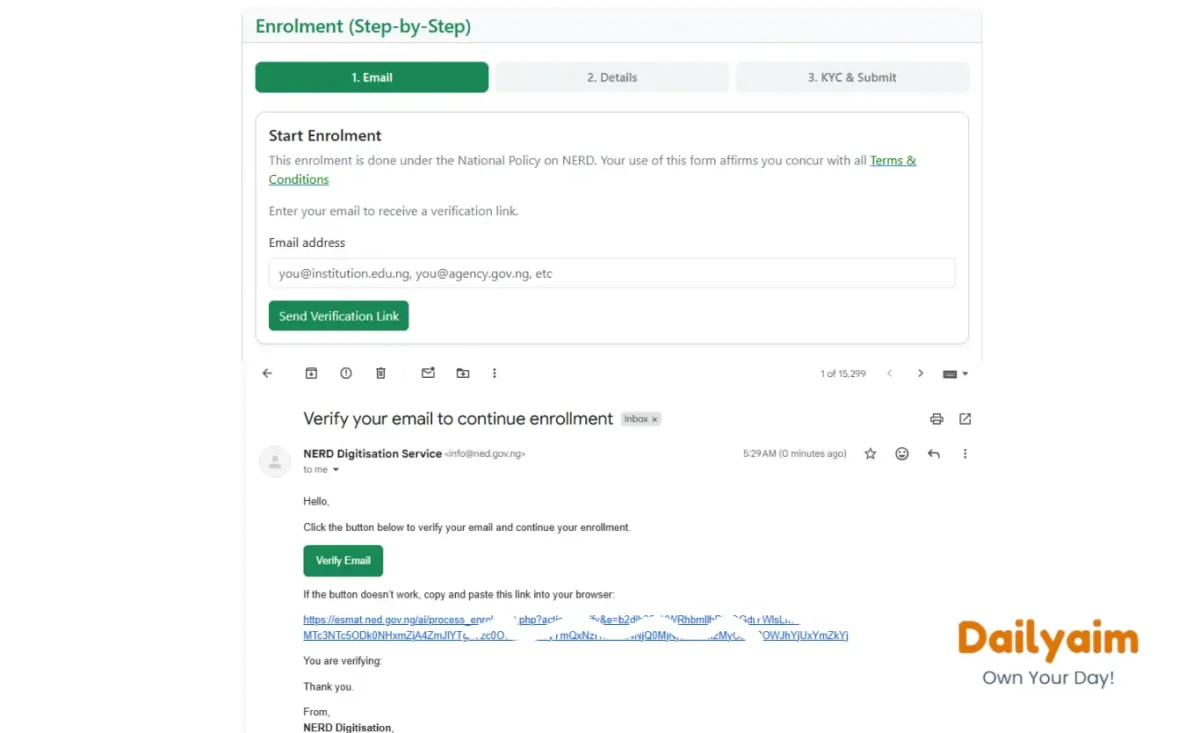 Image showing how to Verify Your Email on NERD Portal