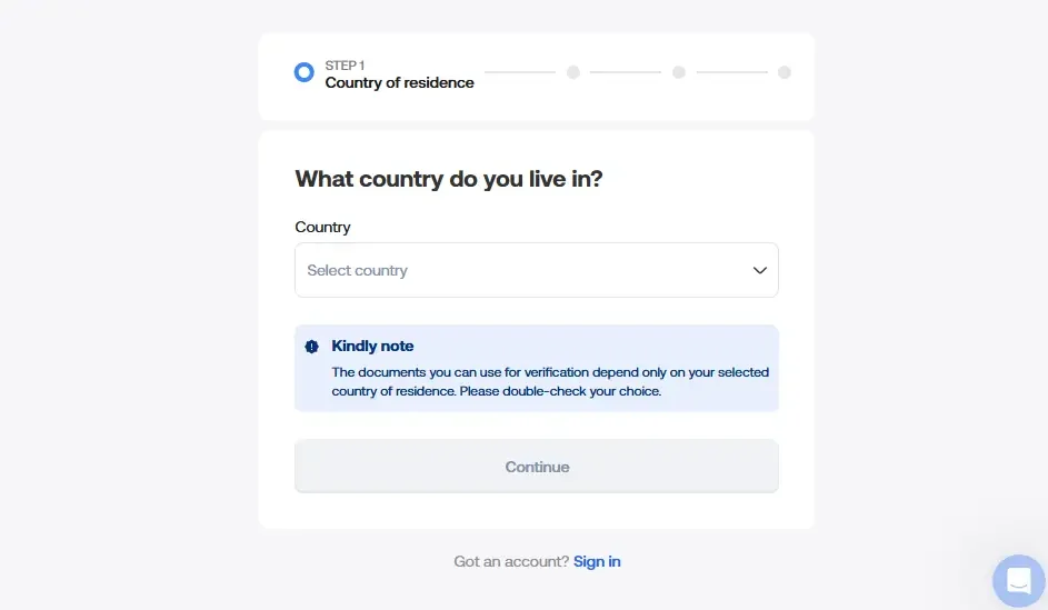How to sign up on grey.co country selection